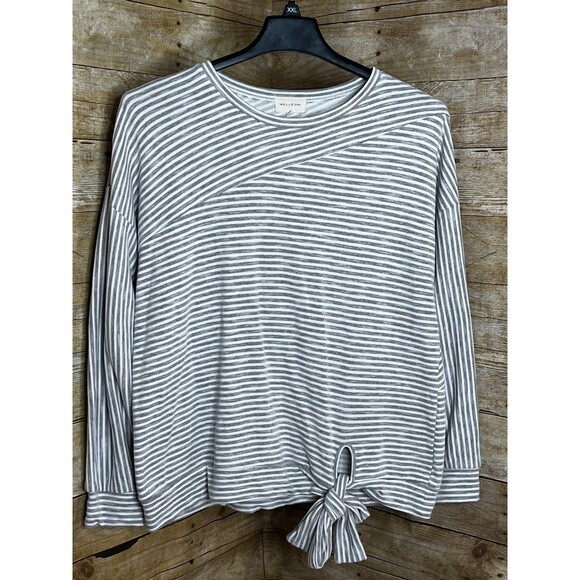 MELLO' DAY STRIPED CASUAL WARM CHIC TIE WAIST ROUND NECK SWEATSHIRT SIZE MEDIUM - Picture 1 of 4